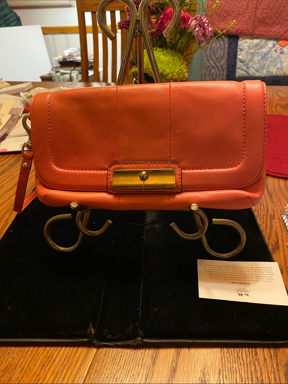 Coach Coral Leather Wristlet with Gold-Tone Hardware
